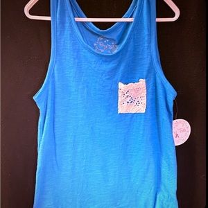 💞 New Girls Size 7/8 (Medium) Blue Burnout Lace Pocket Racerback Tank Top